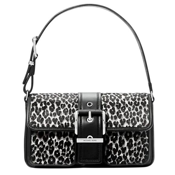 Michael Kors Colby Medium Leather & Calf Hair Leopard Print MK Shoulder Bag NEW - Picture 1 of 13
